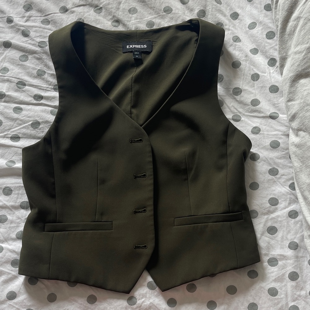 Express Dark Green Buttoned Vest
